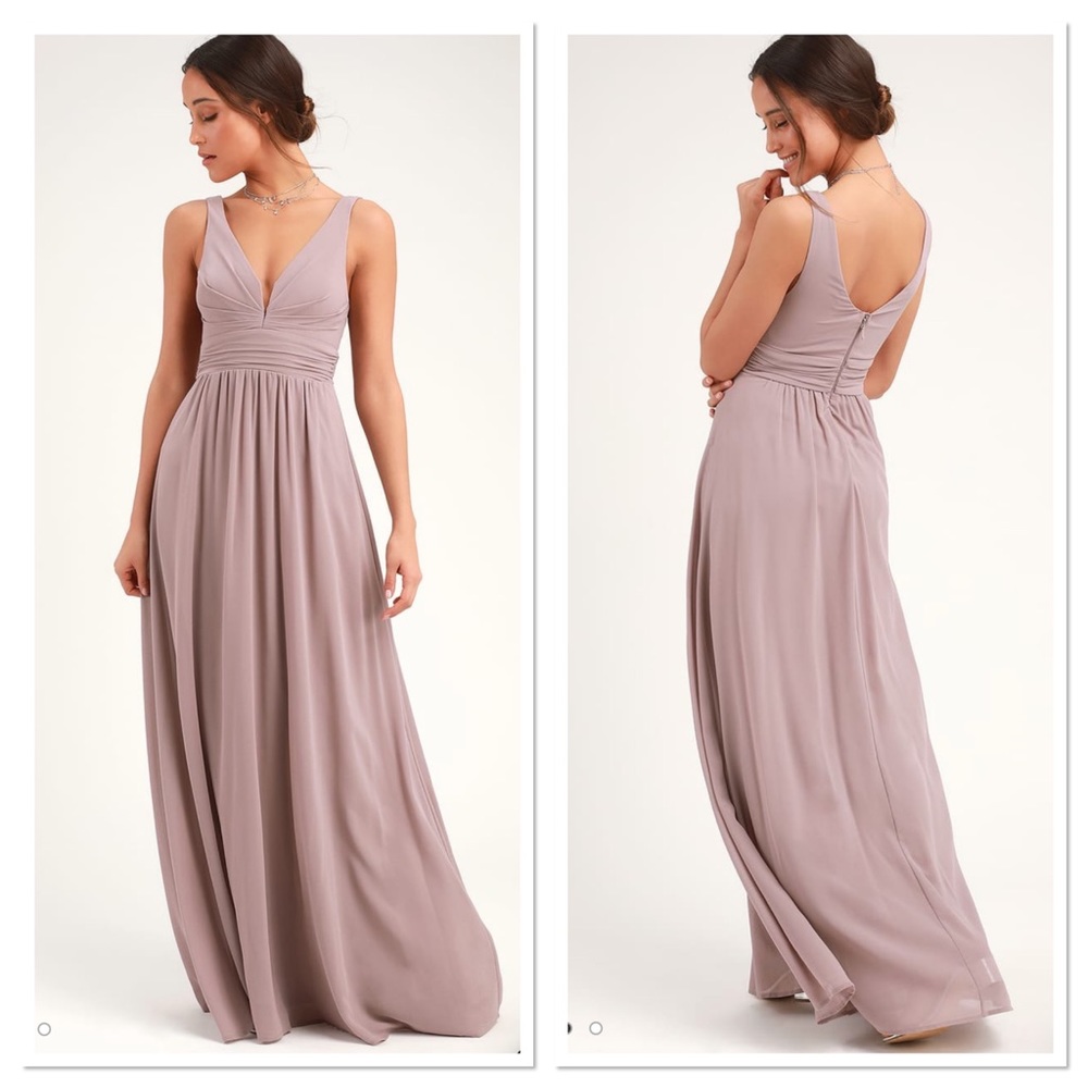 Lulu’s Leading Role V Neck Taupe Maxi Dress S